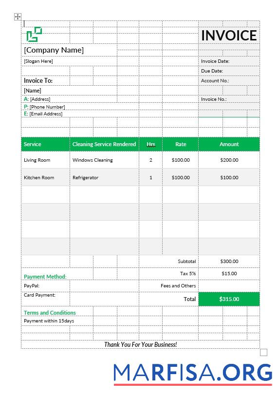 Realistic House Cleaning Service Invoice Template